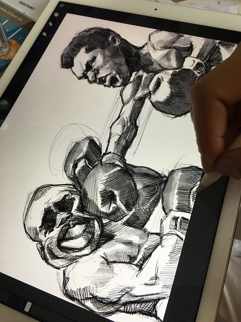 Muhammad Ali digital caricature sketch on iPad Pro + Apple Pencil in Procreate