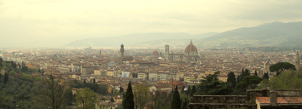 Historical Down Town Of Florence, Tuscany, Italy. View From Abbazia Di San Miniato Al Monte.