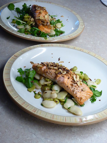Zesty Trout with Warm Broad Beans and Butter Beans