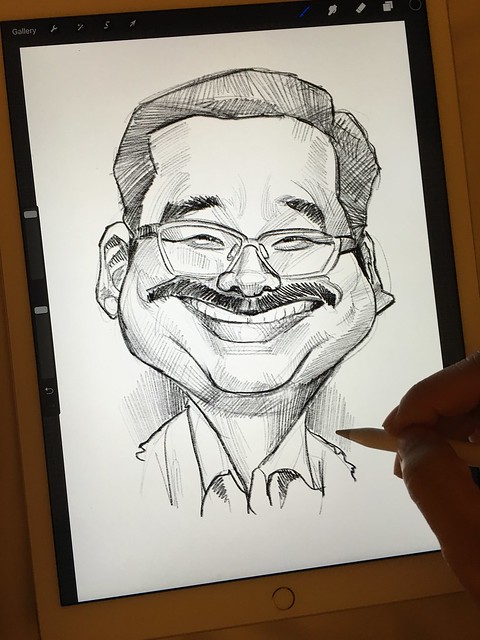 Digital caricature sketch of 黃玉郎 on iPad Pro + Apple Pencil in Procreate.