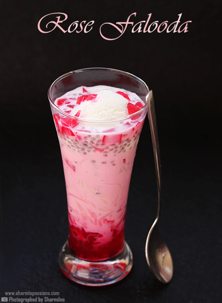 Rose Falooda Recipe - How to make Rose Falooda - Sharmis Passions