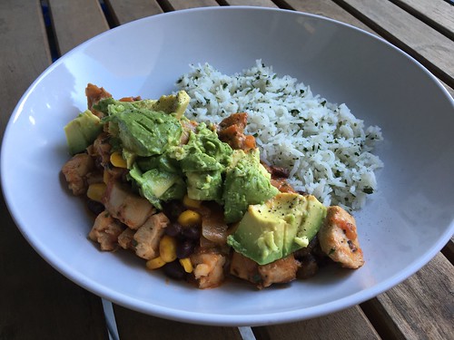 Salsa chicken with cilantro lime rice