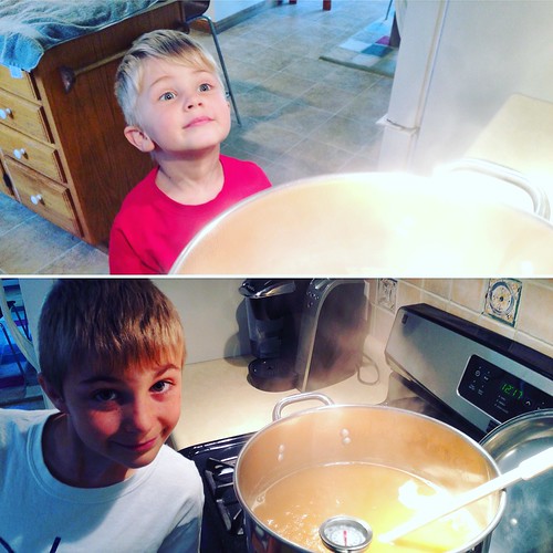 My boys… mesmerized by the boil. #homebrewing