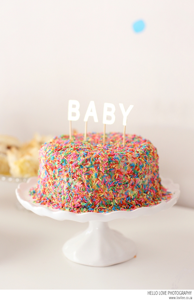 Confetti gender reveal party cake