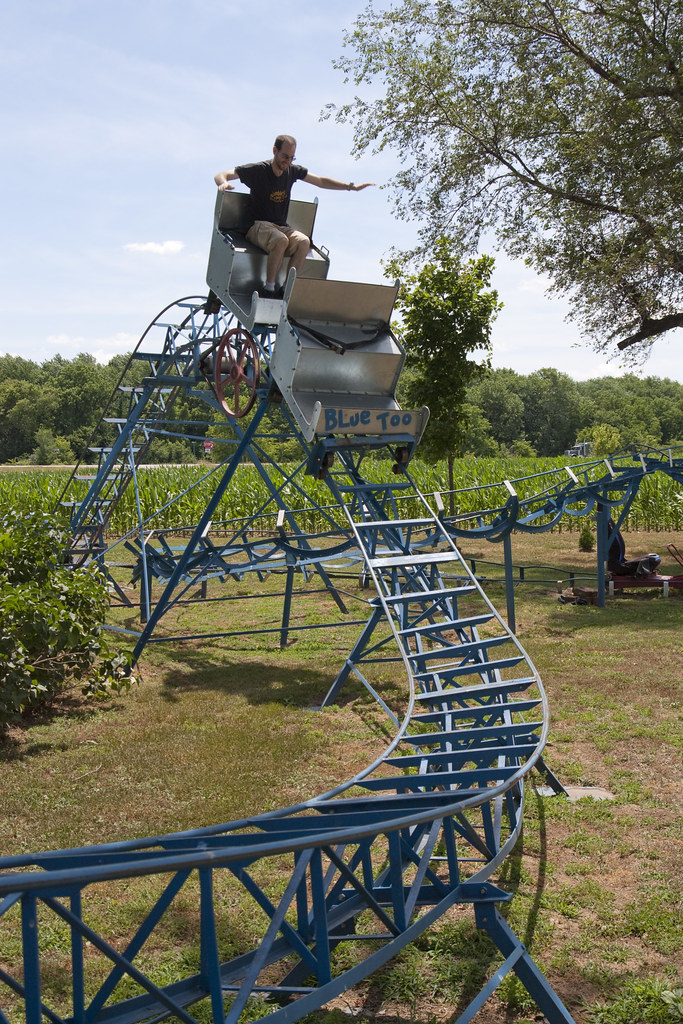 Blue Too backyard roller coaster  Doug going down the drop.…  Flickr