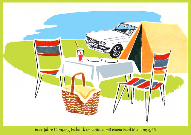 Antiquarische Brandt-Kräcker-Rezeptbroschüre und Oldtimer Ford Mustang 1966 - Rezepte Dekoration 1960er-Jahre Party Picknick Camping Skatrunde Käse Wurst Salat Feinkost