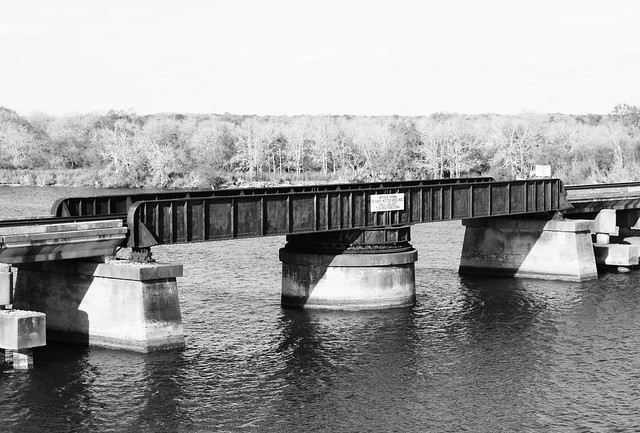 Union-Pacific Railroad Swing Bridge over Lavaca River, Lolita, Texas 1211221551BW