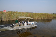 Safari group in boat on river near Camp Okavango in Botswana-01 9-10-10