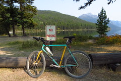 my bike at Bowman Lake in Glacier National Park