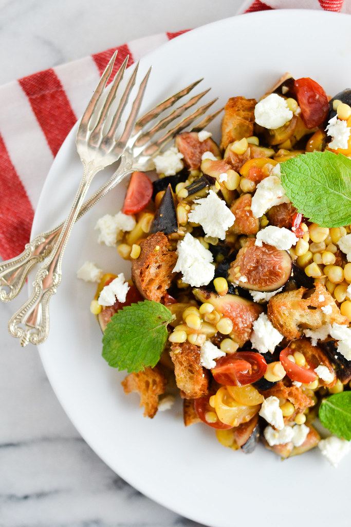 Panzanella Salad with Cherry Tomatoes, Figs, and Corn | Things I Made Today