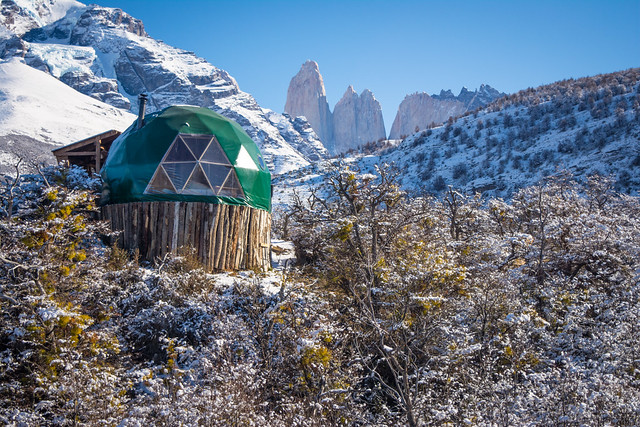 Winter in Patagonia / Snow at EcoCamp (Suite Dome), Torres del Paine NP, Patagonia, Chile
