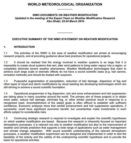 Executive Summary of the World Meteorological Society Statement on Weather Modification