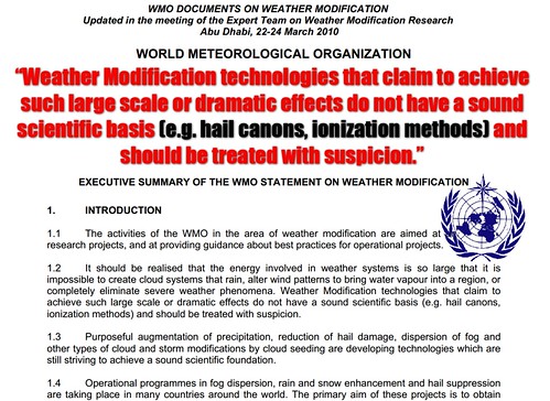 WMO Statement - Large-scale weather modification should be treated with suspicion - like Geoengineering SRM
