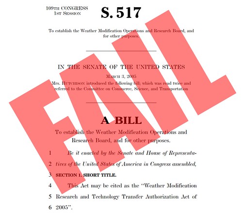 S. 517 (109th) Weather Modification Research and Development Policy Authorization Act of 2005 FAIL