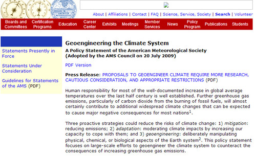 American Meteorological Society Policy Statement on Geoengineering the Climate System