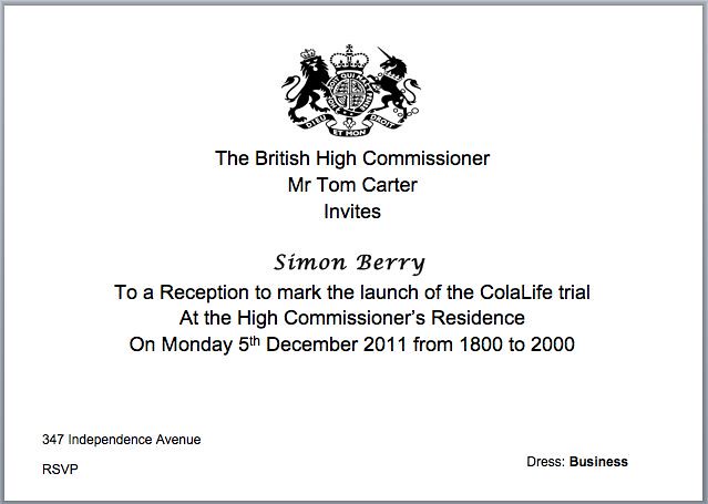 British High Commission invitation  British High 
