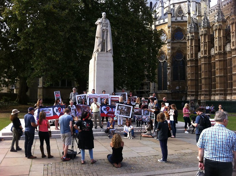 Sept 12, 2016.  UK Parliament Meeting on South Korean Dog Meat Trade.  Vigil held outside Westminster, London.