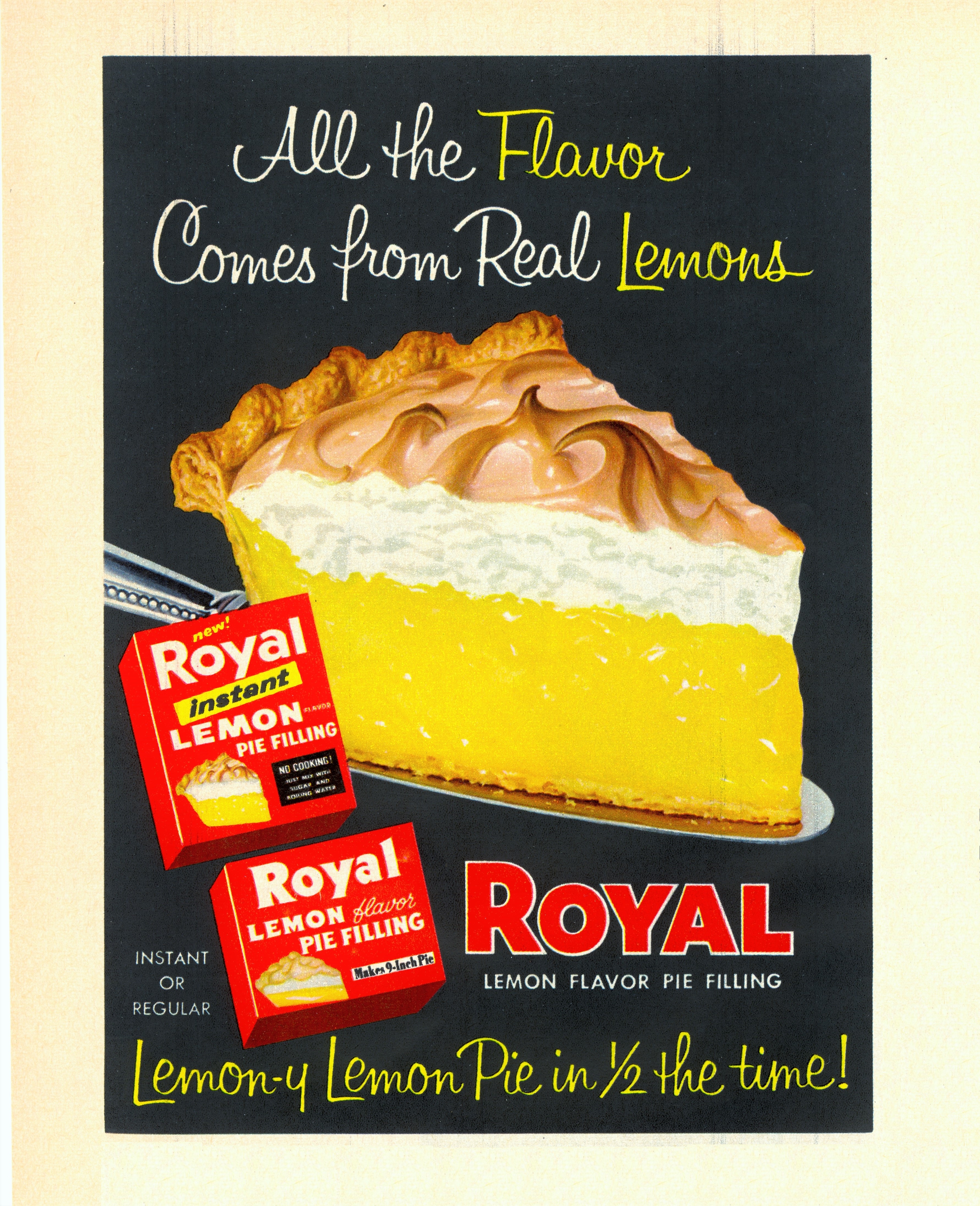 Royal Lemon Flavor Pie Filling - published in Woman's Day - October 1958