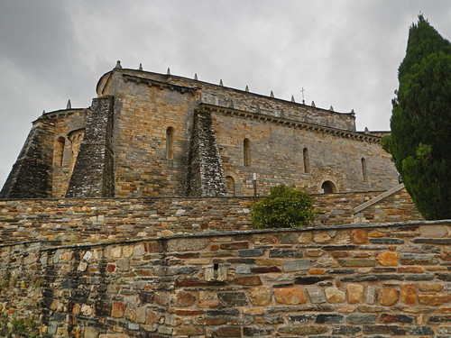 Church with three buttresses in San Martiño de Mondoñedo, Galicia, Spain
