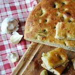 Chickpeas flour focaccia with rosemary and garlic
