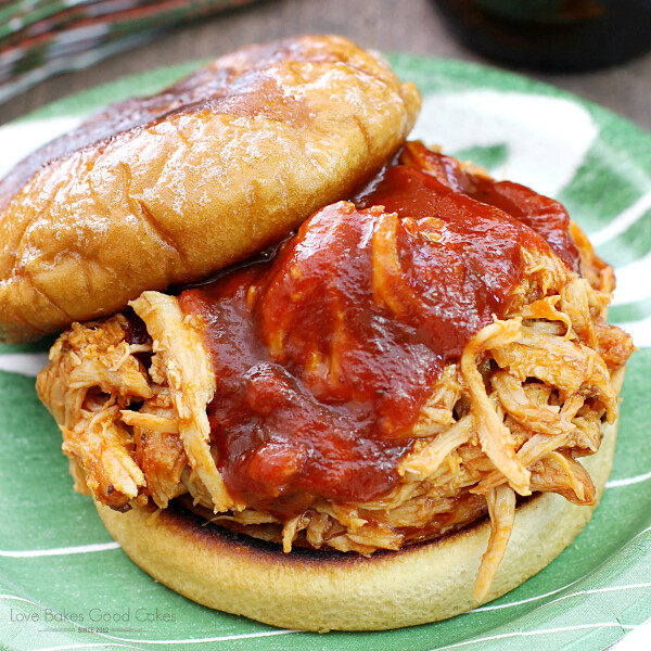 Slow Cooker BBQ Pulled Pork Sandwich on a plate.