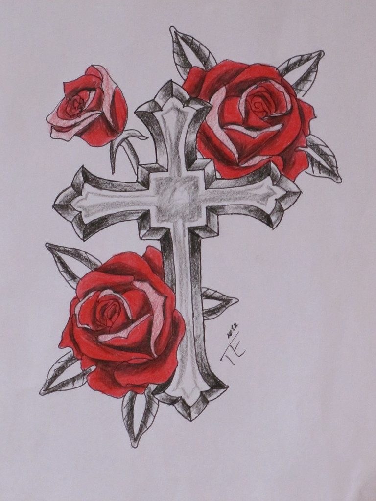 Crosses With Roses Designs For Tattoos - Rose And Cross By Balloon Fiasco D...