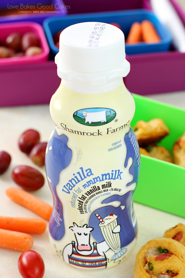 A bottle of Shamrock Farms Vanilla Milk.