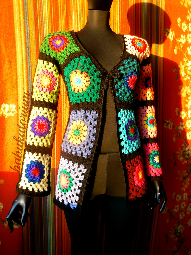 granny crochet square sweater jacket squares cardigan pattern sweaters colors modele rainbow patterns poncho cuadros pentagon clothes jackets vest shapes