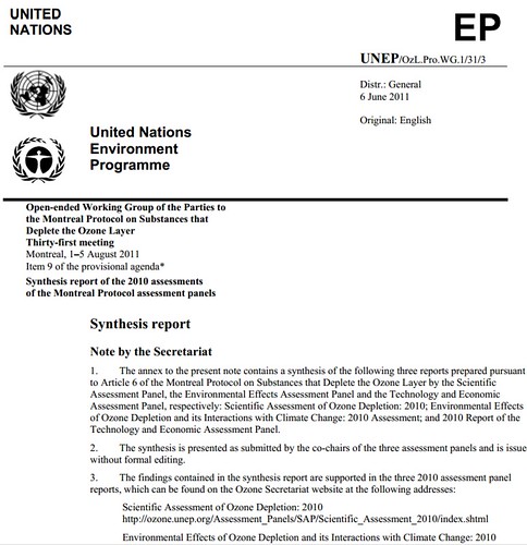 Synthesis report of the 2010 assessments of the Montreal Protocol assessment panels - United Nations Environment Programme -  Ozone Secretariat