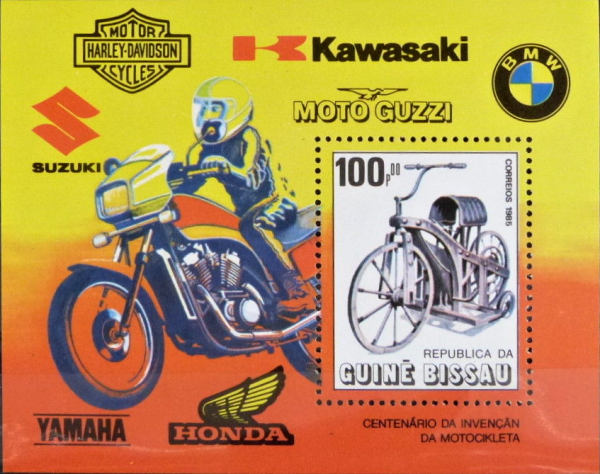 Známky Guinea Bissau 1985 100 rokov motocyklov, nerazítkovaný blok