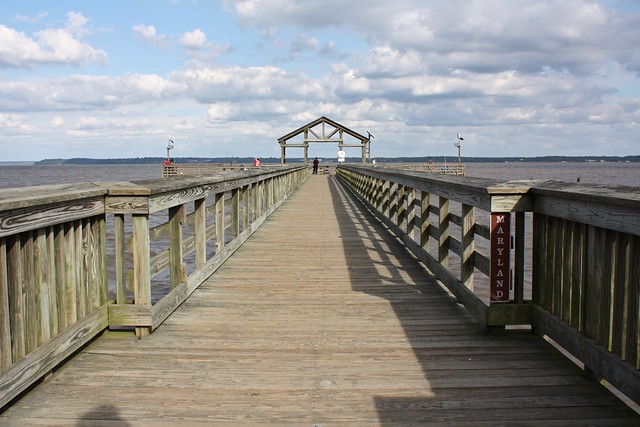 The park's fishing pier jets out over Maryland waters at Leesylvania State Park, Va