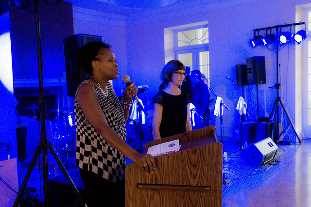 Syracuse Model Neighborhood Facility CEO Sharon F. Owens gives opening remarks. Standing next to Owens is Syracuse Model Neighborhood Facility Board Chairperson Dr. Susan B. Stearns. | Aline Martins