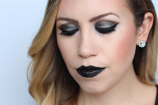 Goth Halloween Makeup Dark Metallic Black Smoky Eye Black Lipstick