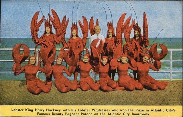 Lobster King Harry Hackney With His Lobster Waitresses, Hackney's -- The Largest Seafood Restaurant in the World, Atlantic City NJ