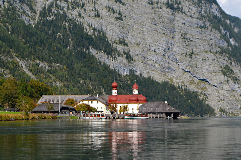 Bavarian lakes, Approaching St Bartholoma on Lake Konigssee