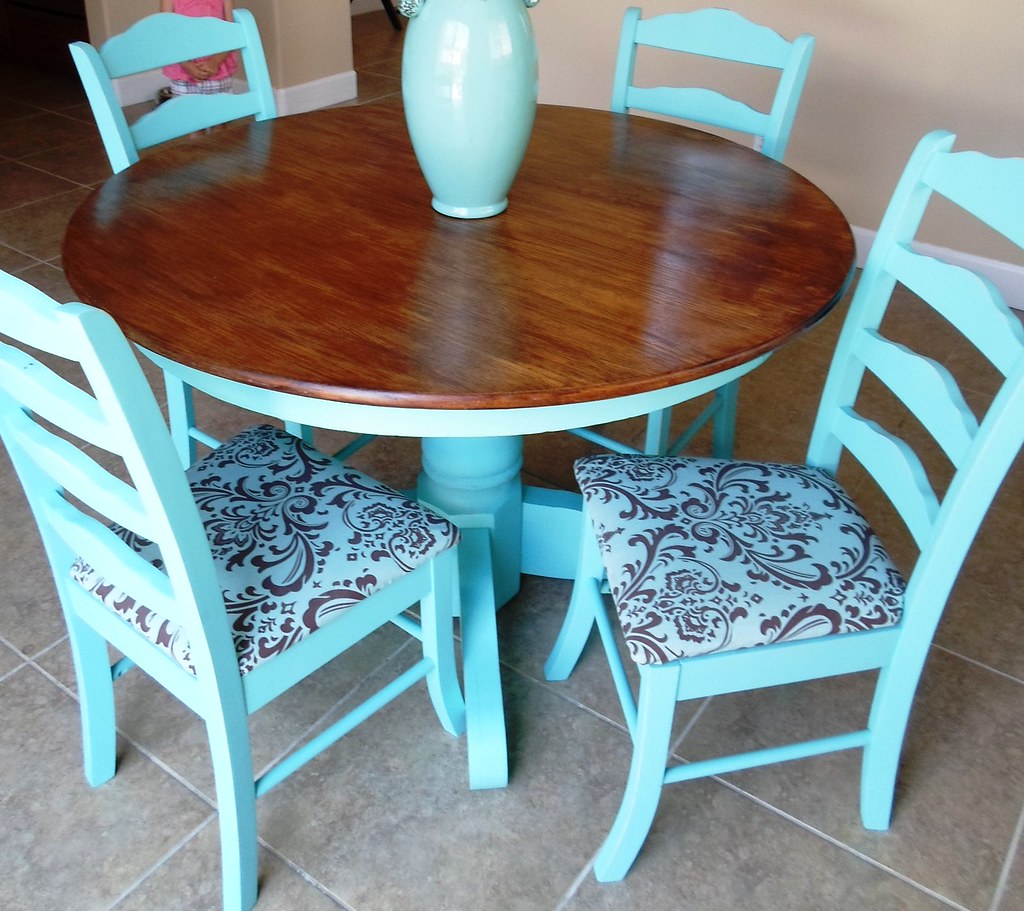 Sold Oak Table And 4 Chairs Painted Turquoise Blue The Flickr