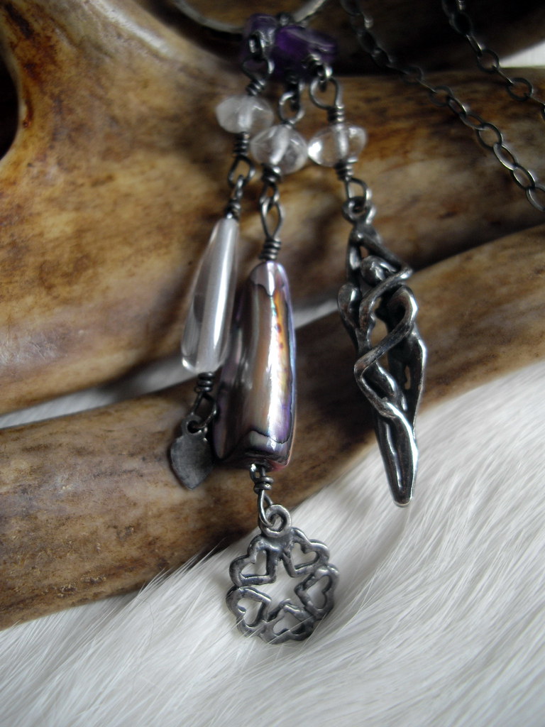 sterling silver, amethyst, crystal quartz and abalone char… | Flickr