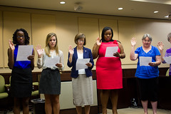 Volunteers taking the oath administered by Circuit Judge Karen Gievers during the guardian ad litem swearing in ceremony at the Leon County Courthouse in Tallahassee, Florida on September 28, 2012.