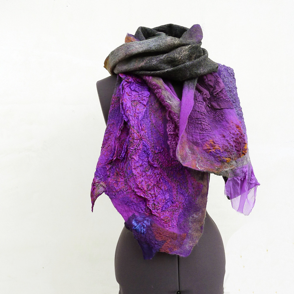 Nuno felted scarf Purple Grey | Women wool nuno felted scarf… | Flickr