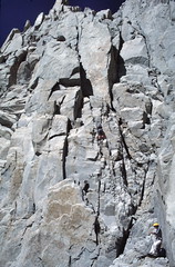 Gordon and Marcy climbing Fresh Air pitch of east face of Mt Whitney 6-30-84