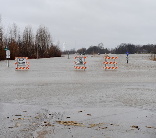 Flooded out roads in Cass County, North Dakota.