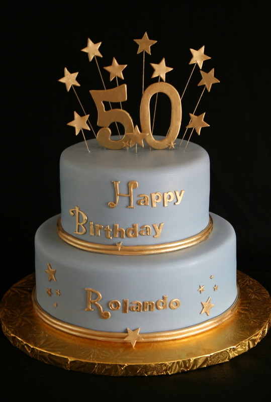50th Birthday Cake Gold and Blue Modeled after last