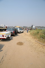 Vehicles lined up to take ferry across from Zambia to Botswana-01 9-18-10