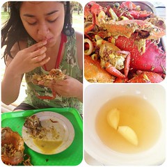 Curry mud crabs with tuba vinegar and garlic for our beach lunch! (Flo Adviento enjoying her crabs) This is the beach life :)