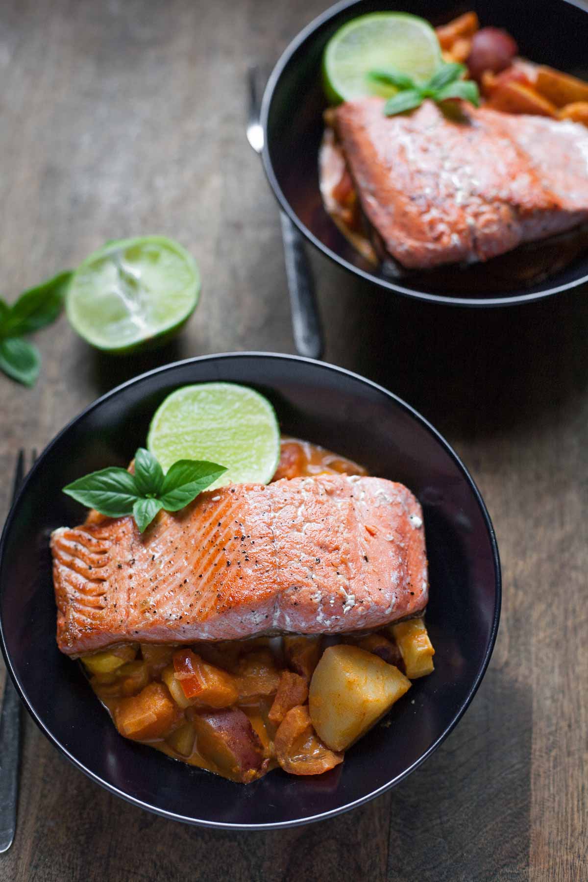 Seared Salmon with Red Curry Vegetables