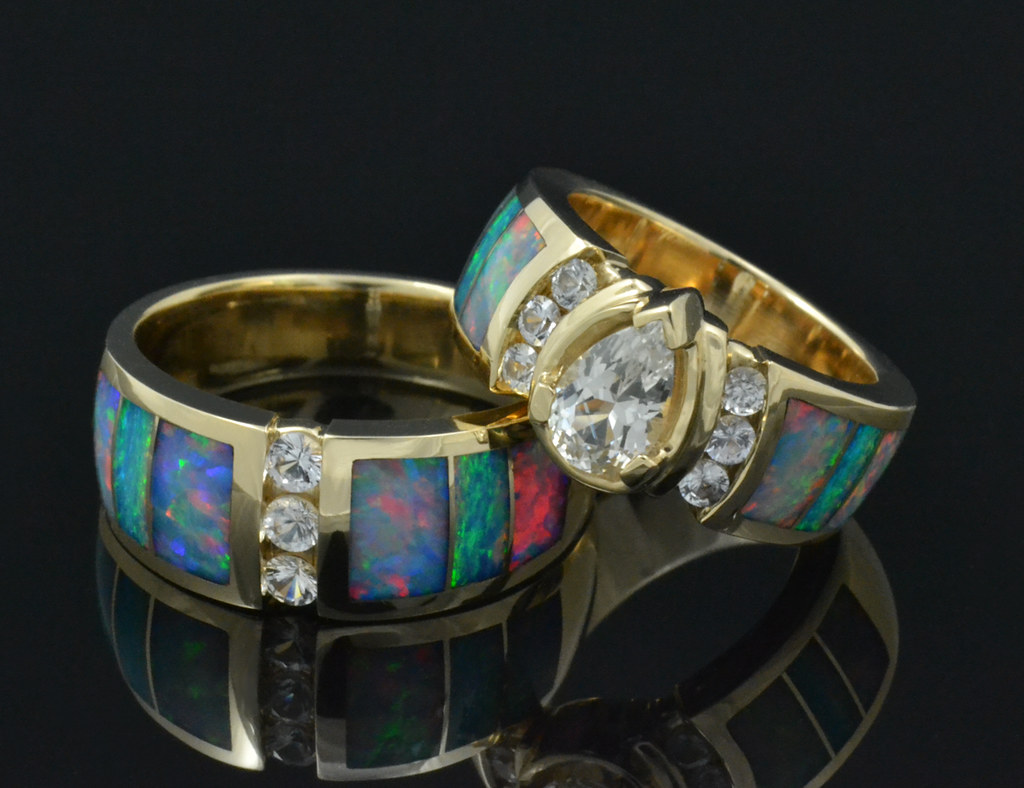 Australian opal wedding ring set MD250 CS014 Australian