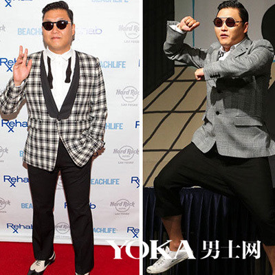 Pop star PSY black and white Plaid suits gray Plaid and wear