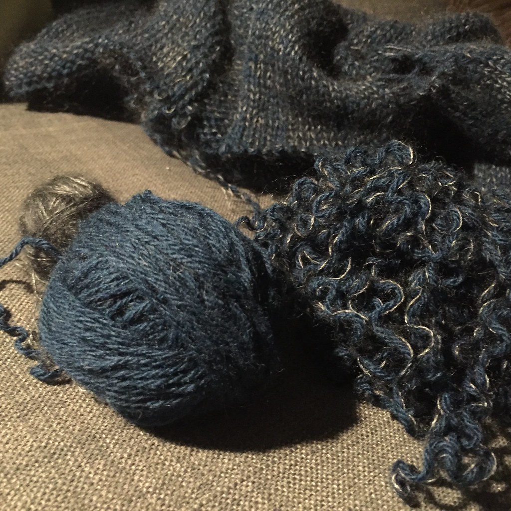 mid-frog of the siberia anorak, sweater becoming noodle-y mess becoming neat and tidy yarn balls