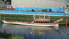 The Gloriana royal barge moored in the Olympic Park