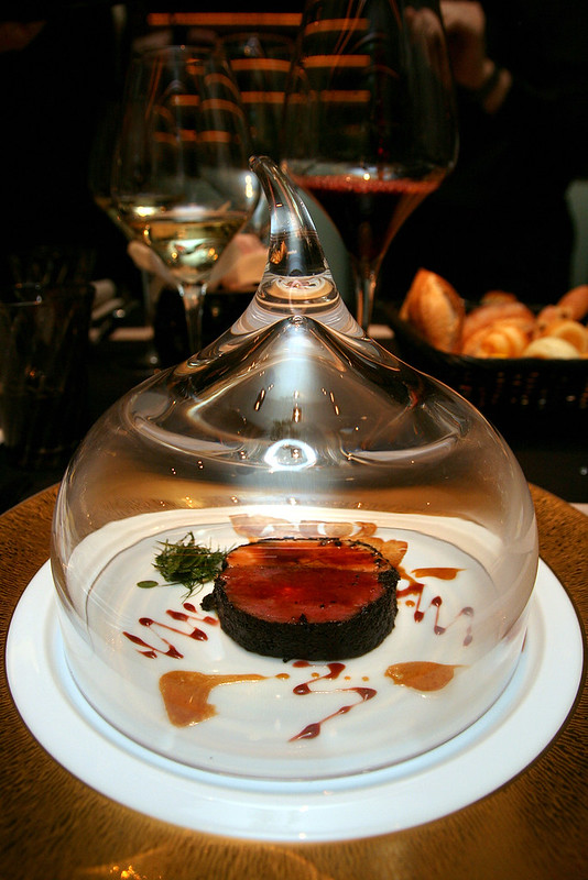 The beef fillet Rossini style came shielded in this dramatic glass dome